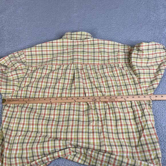 Eddie Bauer Shirt Mens Large Green Red Plaid Short Sleeve Button Pockets Vintage - Picture 10 of 11
